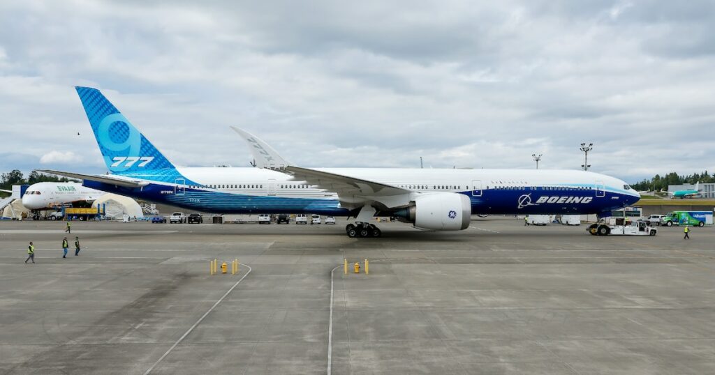 Un Boeing 777-9, dernière génération de la famille du 777, à Everett (nord-ouest) le 26 juin 2024