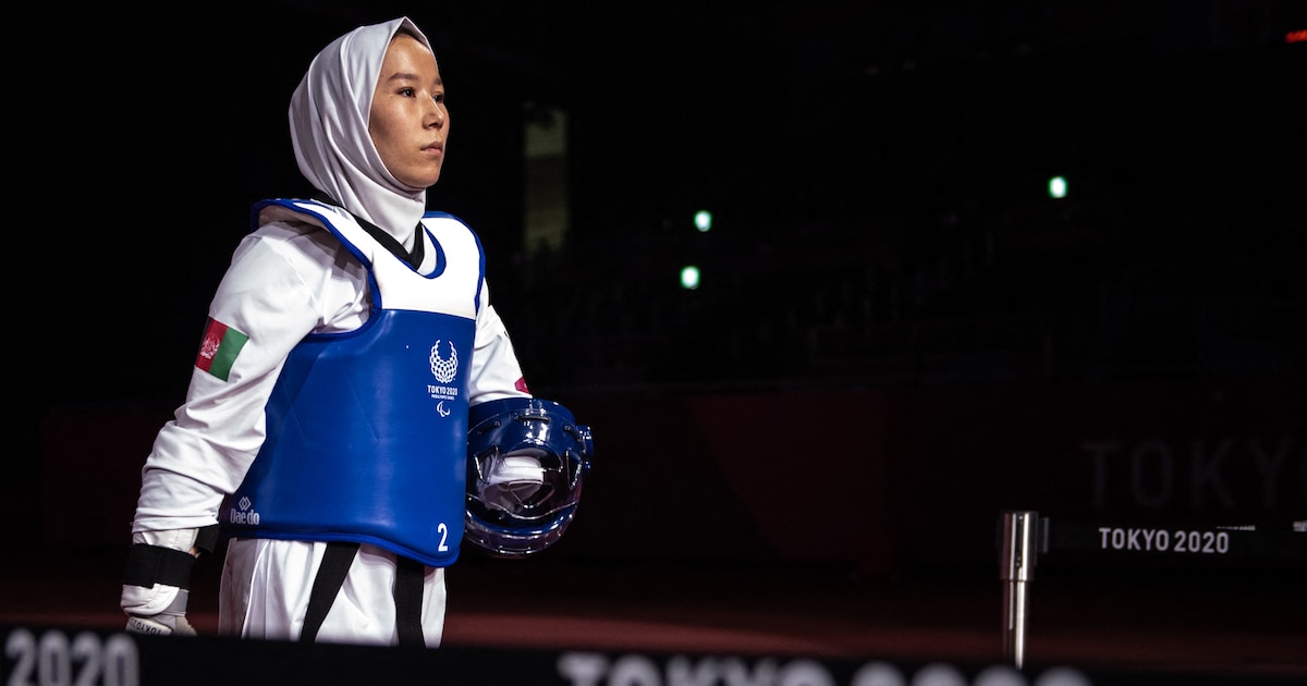 Zakia Khudadadi aux Jeux de Tokyo, en 2021.