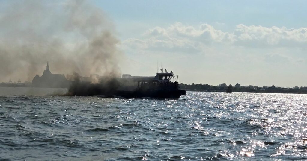 Dramatic moment 37 people are rescued after public ferry catches fire