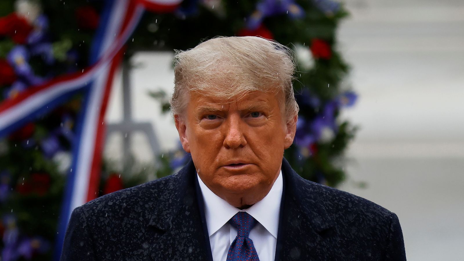 Donald Trump after placing a wreath at the Tomb of the Unknown Soldier at Arlington National Cemetery. Pic: Reuters