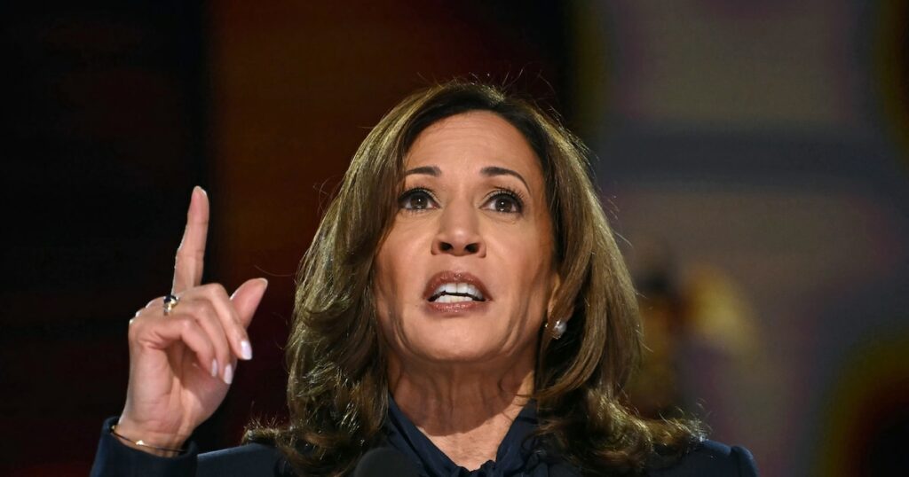 Kamala Harris lors de son discours devant la convention démocrate à Chicago, le 22 août 2024