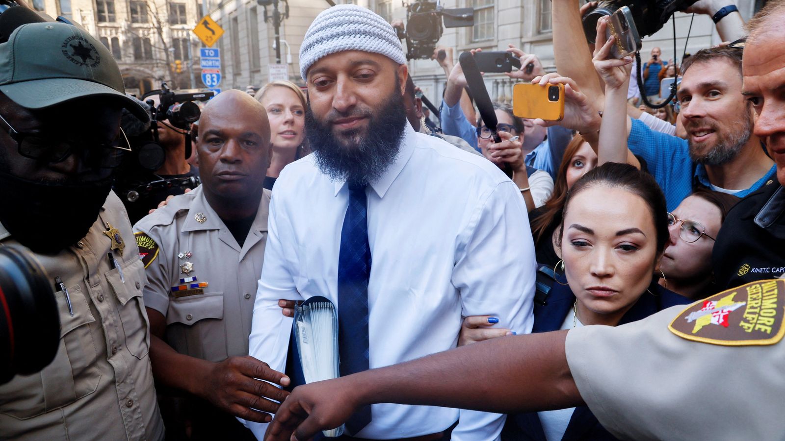 Adnan Syed leaving the courthouse in 2022 after his murder conviction was overturned. Pic: Reuters