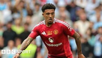 Jadon Sancho in action for Manchester United in the Community Shield