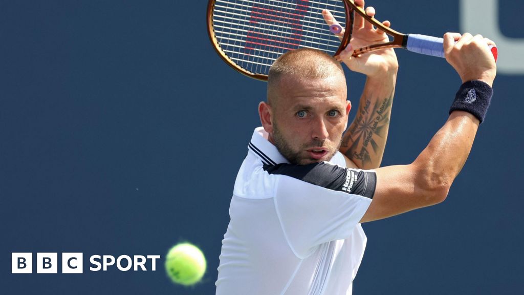 Dan Evans hits a backhand return in his US Open first-round match against Karen Khachanov