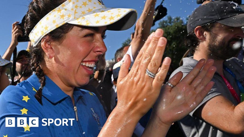 Georgia Hall celebrates after Europe retained the Solheim Cup in Spain in 2023