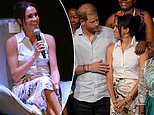 Moment heckler shouts at Colombian Vice President about trans rights during panel with Meghan Markle - as the Duchess of Sussex looks out at the audience and appears to chuckle