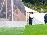 Princess Martha Louise of Norway and Shaman Durek finally tie the knot after months of anticipation - but the bride hides from cameras behind sheets on her way to the aisle