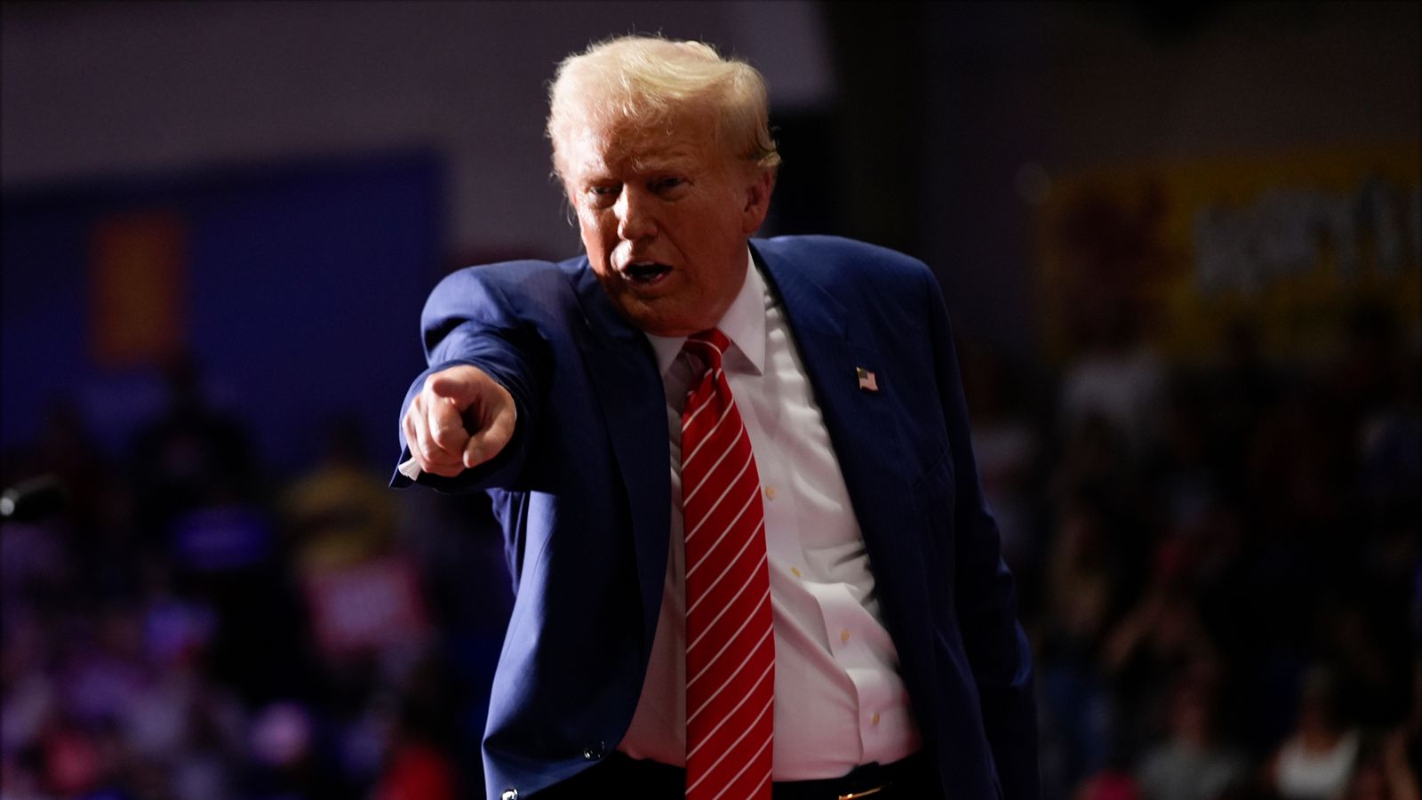 Donald Trump gestures after speaking at his rally in Johnstown. Pic: AP