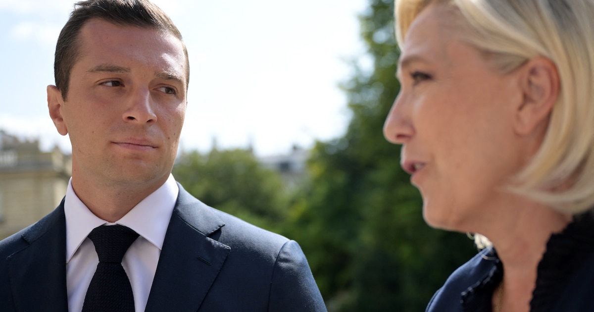 Jordan Bardella et Marine Le Pen après leur rencontre avec Emmanuel Macron à l'Elysée, le 26 août.r