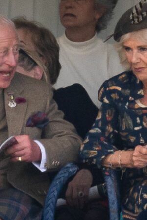 The King seemed in good spirits as he attended the Braemar Gathering highland games in Aberdeenshire on Saturday. Pic: PA