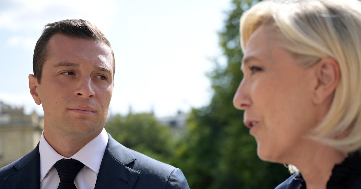 Jordan Bardella et Marine Le Pen après leur rencontre avec Emmanuel Macron à l'Elysée, le 26 août.r