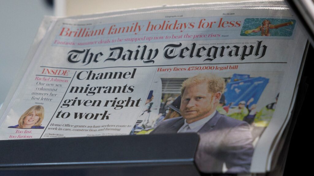 Copies of The Daily Telegraph displayed in a supermarket in London, 20 January 2024. Pic: REUTERS/Belinda Jiao