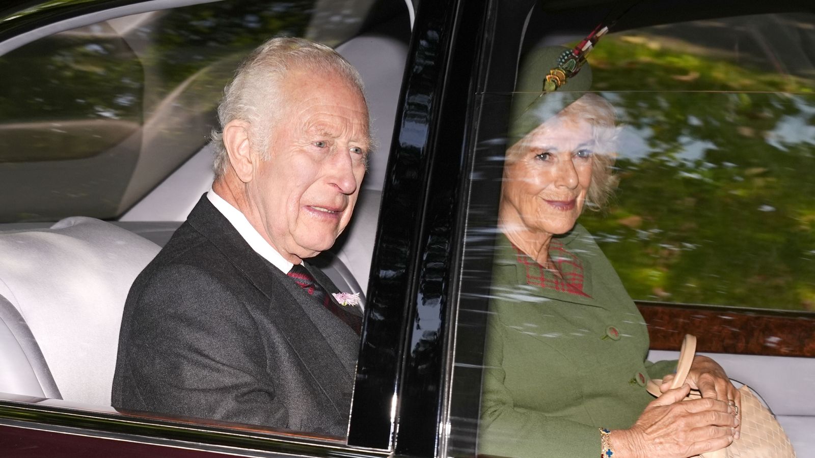 King Charles III and Queen Camilla arrive at Crathie Kirk, near Balmoral. Pic: PA