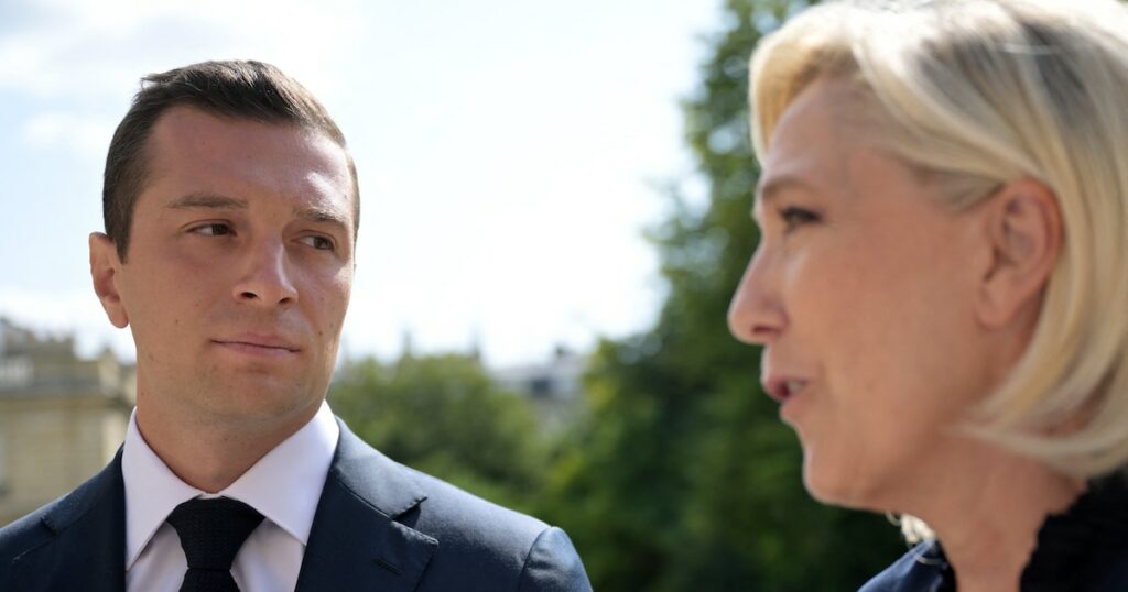 Jordan Bardella et Marine Le Pen après leur rencontre avec Emmanuel Macron à l'Elysée, le 26 août.