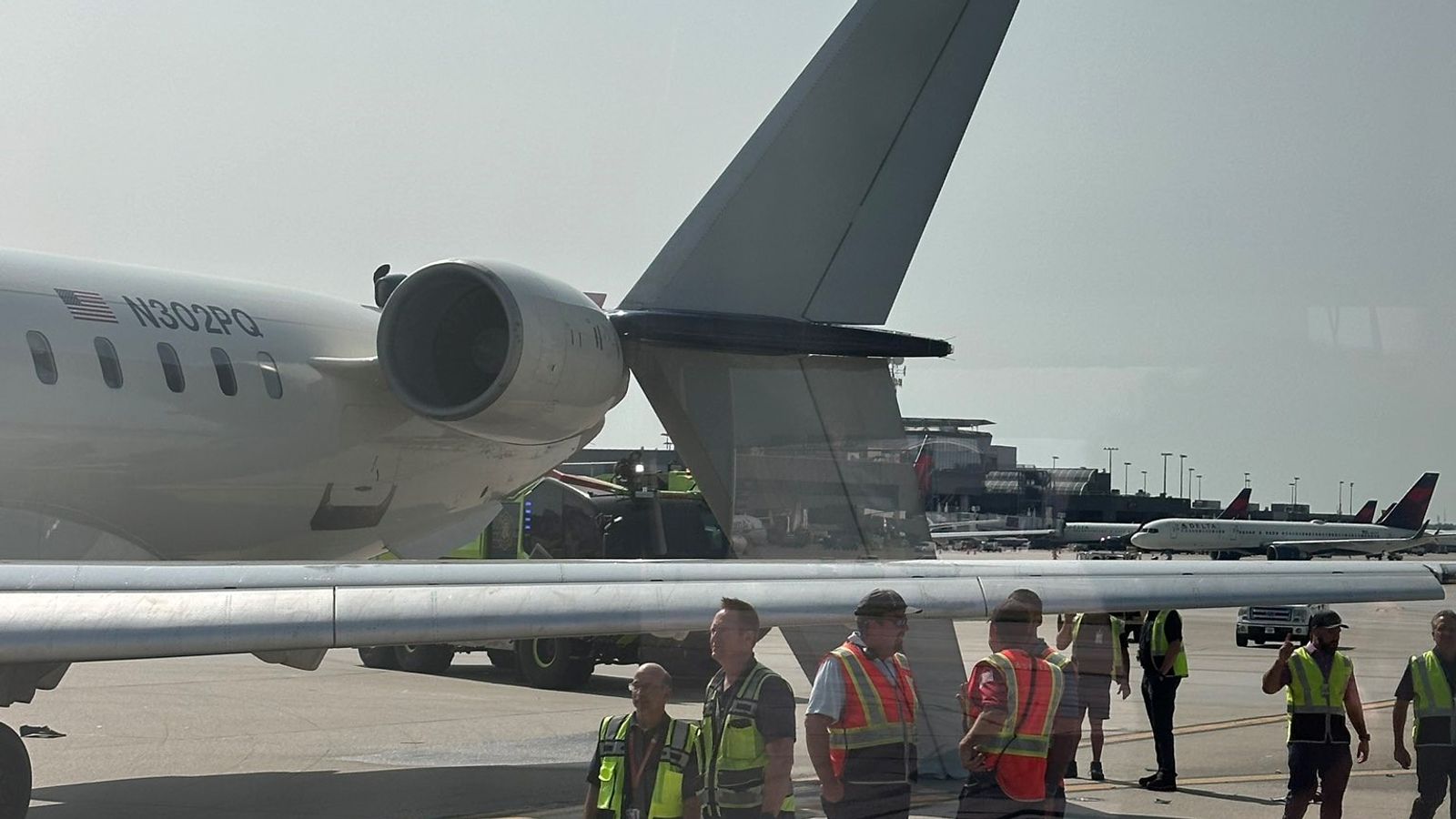 The tail of one of the planes was shorn off. Pic: Meteorologist Jason Adams, WTFS TV Tampa