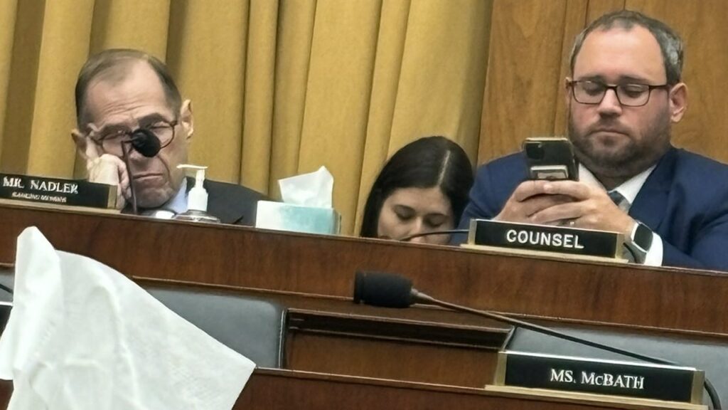 Dem Rep. Nadler pictured with head down, eyes closed during testimony from mothers of migrant crime victims