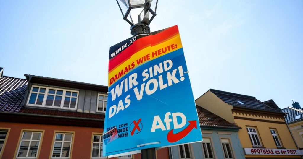 Une affiche électorale du parti d'extrême droite AfD, le 28 août 2019 à Zehdenick, dans le Land allemand de Brandebourg