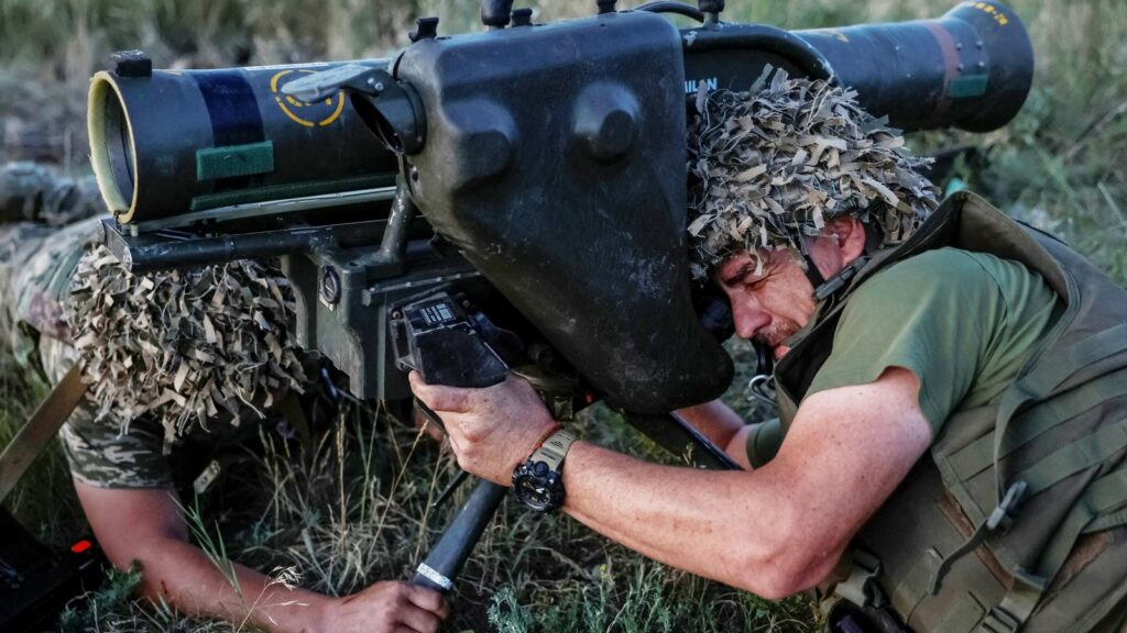 Ukrainian service members of the 33rd Separate Mechanised Brigade practice firing an anti-tank guided missile weapon system MILAN as they attend a military drill near a frontline, amid Russia's attack on Ukraine, in Donetsk region, Ukraine June 13, 2024. REUTERS/Alina Smutko