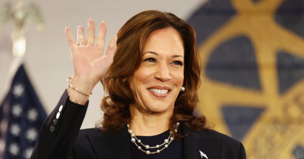 La vice-présidente américaine et candidate démocrate à l'élection présidentielle Kamala Harris lors d'un meeting à Wayne, dans le Michigan, le 8 août 2024