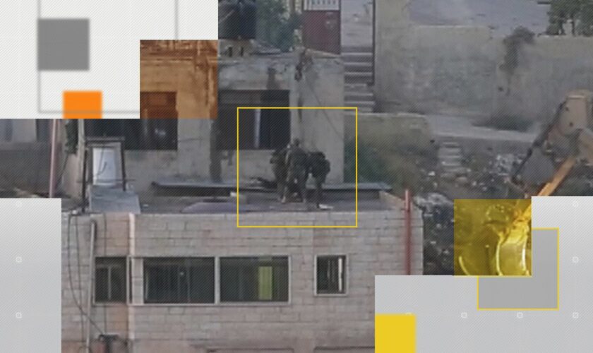 Video obtained by AP shows Israeli soldiers push bodies off the roof of a building in the West Bank. Credit: AP