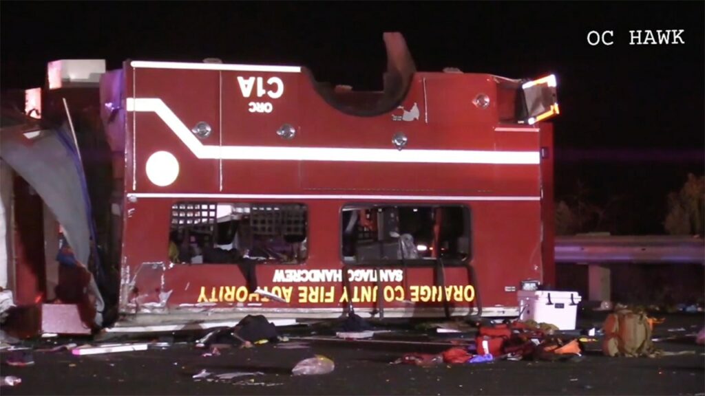 California firefighters remain hospitalized after truck flips over on freeway