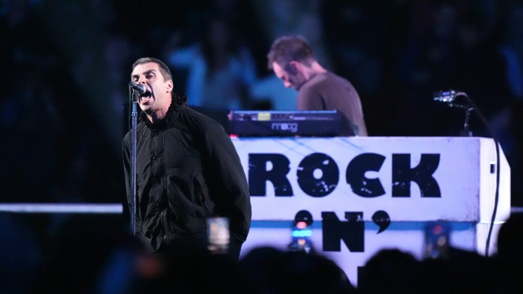 Liam Gallagher performing ahead of the IBF World Heavyweight bout at Wembley Stadium. Pic: PA