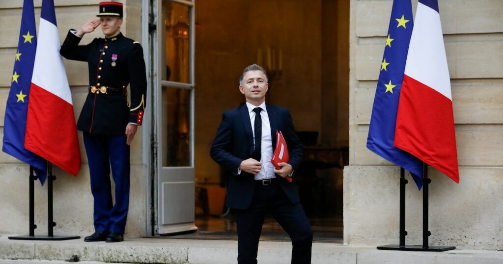 Newly-appointed French Minister for Sports, Youth, and Community Life, Gil Averous arrives for a meeting of members of France's new Cabinet and the prime minister, at the Hotel Matignon in Paris, on September 23, 2024.