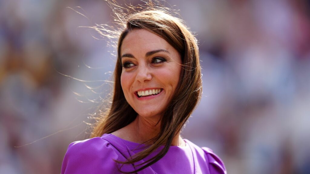 The Princess of Wales during the trophy presentation for the Gentlemen's Singles final on day fourteen of the 2024 Wimbledon Championships at the All England Lawn Tennis and Croquet Club, London. Picture date: Sunday July 14, 2024.