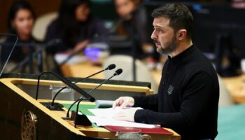 Volodymyr Zelenskyy speaking at the UN. Pic: Reuters