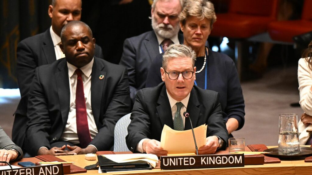 Sir Keir Starmer address the UN Security Council in New York on Wednesday. Pic: PA