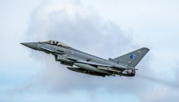 An RAF Typhoon jet takes off on a training exercise at Amari Airbase in Estonia. Here a squadron of RAF Eurofighter Typhoon jets are deployed for Operation Azotize, Nato's Baltic air policing mission to police the airspace over Nato's eastern border. Picture date: Wednesday July 26, 2023.