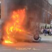 A car burns during anti-immigration demonstrations in Sunderland, Britain August 2, 2024 in this still image obtained from a social media video. TikTok @whatsthecracklike/via REUTERS THIS IMAGE HAS BEEN SUPPLIED BY A THIRD PARTY. MANDATORY CREDIT. NO RESALES. NO ARCHIVES.