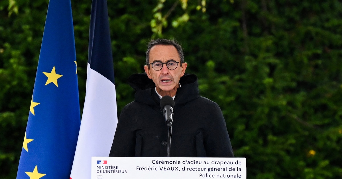 Le ministre de l'Intérieur Bruno Retailleau, lors de la cérémonie de départ à la retraite du directeur de la police, Frédéric Veaux, le 26 septembre 2024.