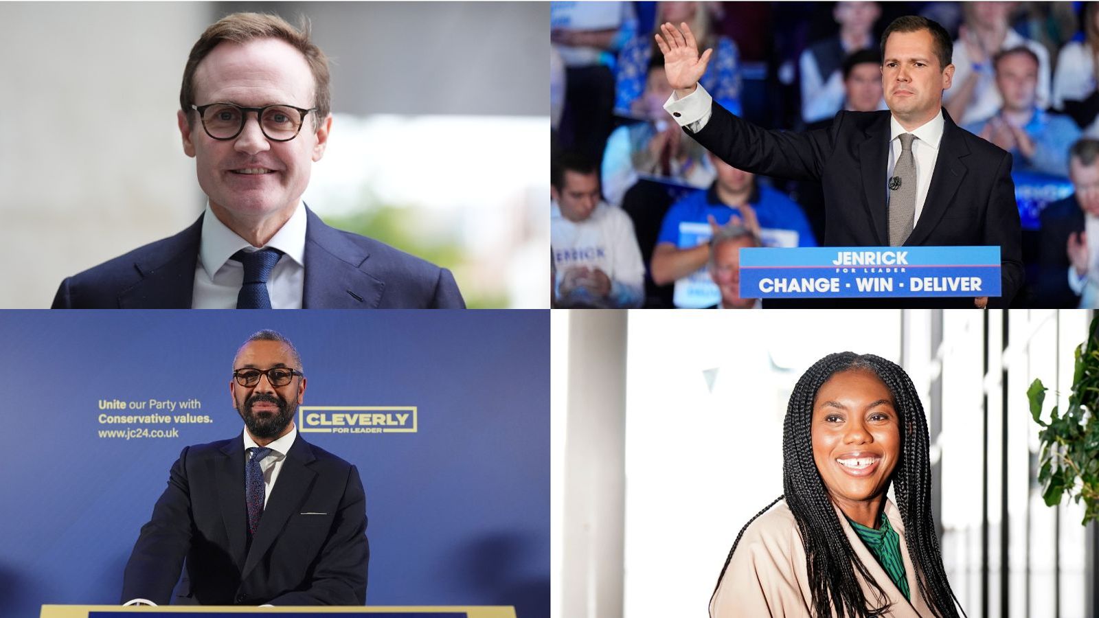 Clockwise: Tom Tugendhat, Robert Jenrick, James Cleverly and Kemi Badenoch. Pics: PA