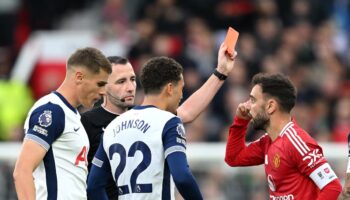 Why was Bruno Fernandes sent off against Tottenham?