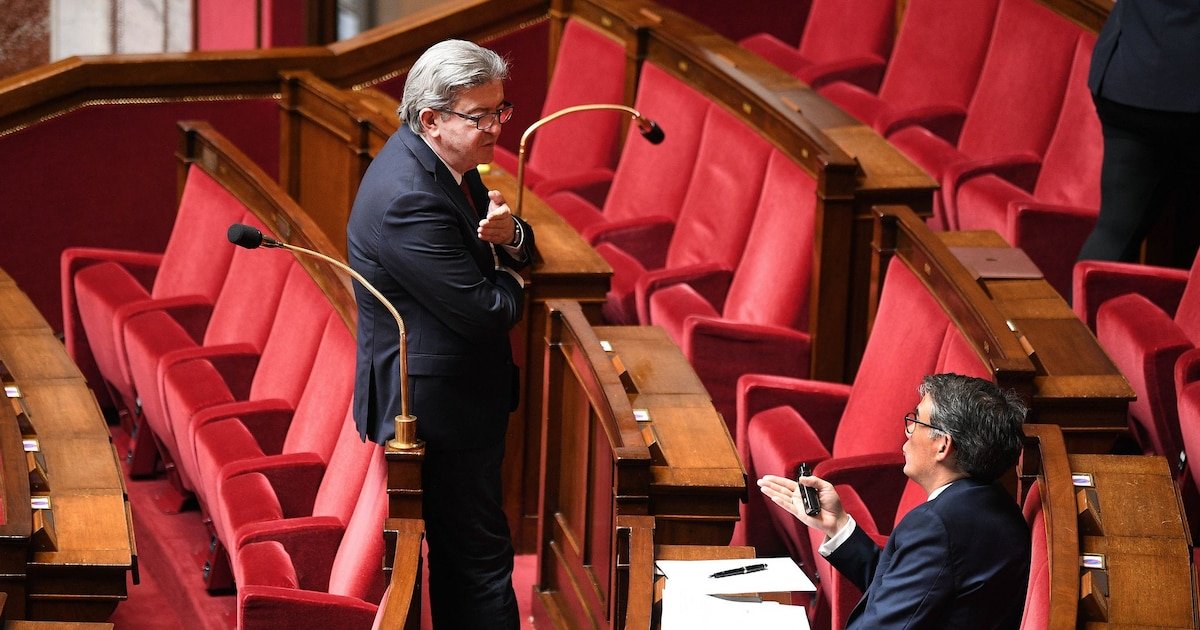 Jean-Luc Mélenchon et Olivier Faure à l'assemlée nationale le 28 avril 2020