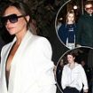 Braless Victoria Beckham heads to dinner with husband David and kids Harper, 13, Cruz, 19, and his new girlfriend Jackie Apostel following her successful PFW show