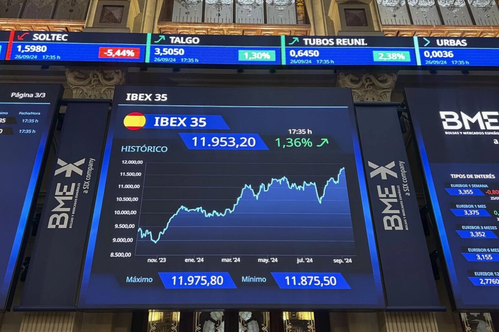 El Ibex roza los 12.000 puntos tras una subida semanal del 1,8%