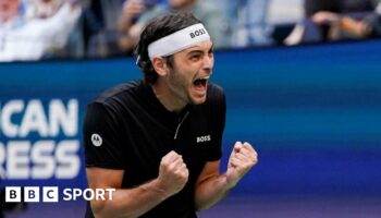 Taylor Fritz celebrates victory over Alexander Zverev