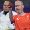 Stephen McGuire prepares to throw the boccia ball in his Paralympic Games final