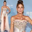 Kate Beckinsale, 51, looks incredible in a strapless peach dress and HUGE glittering silver platform heels at the amfAR Gala in Venice