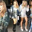 Taylor Swift swaps her sparkly on-stage look for a quirky woodland co-ord while Sabrina Carpenter slips into a racy white lace mini dress as they head to the MTV VMAs after party