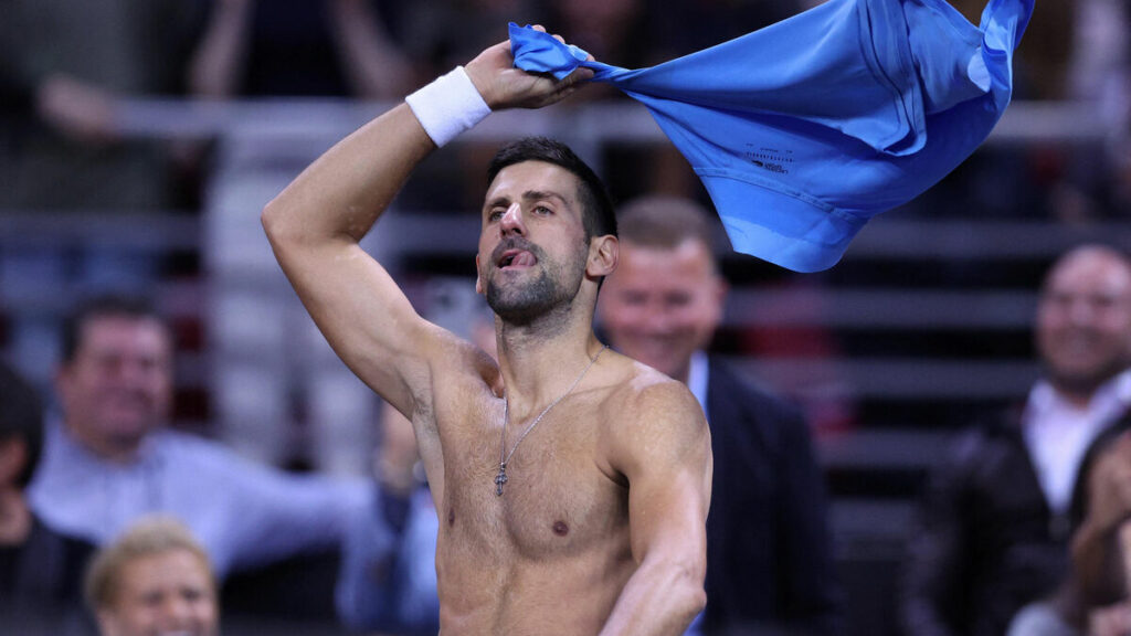 Tennis : les images du show façon strip-tease de Djokovic et Dimitrov en exhibition