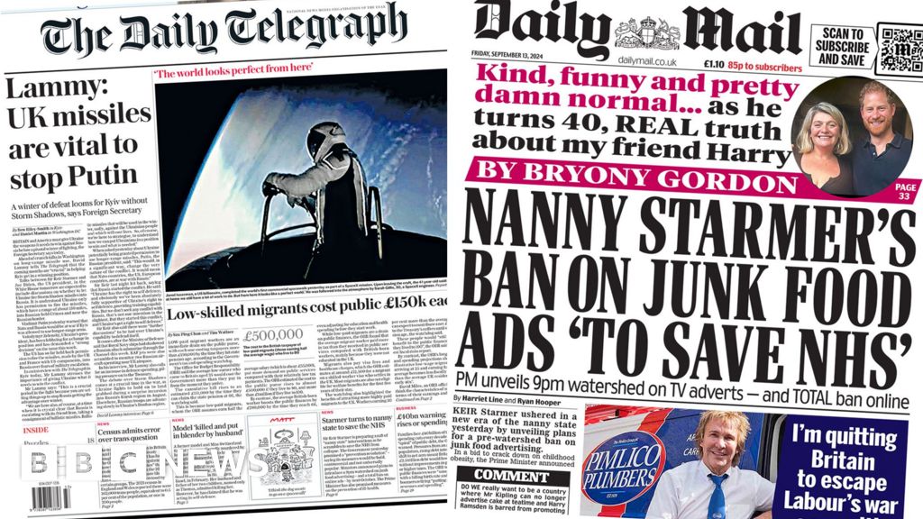 The Papers: UK missiles 'vital' to stop Putin, and 'nanny Starmer's ad ban'