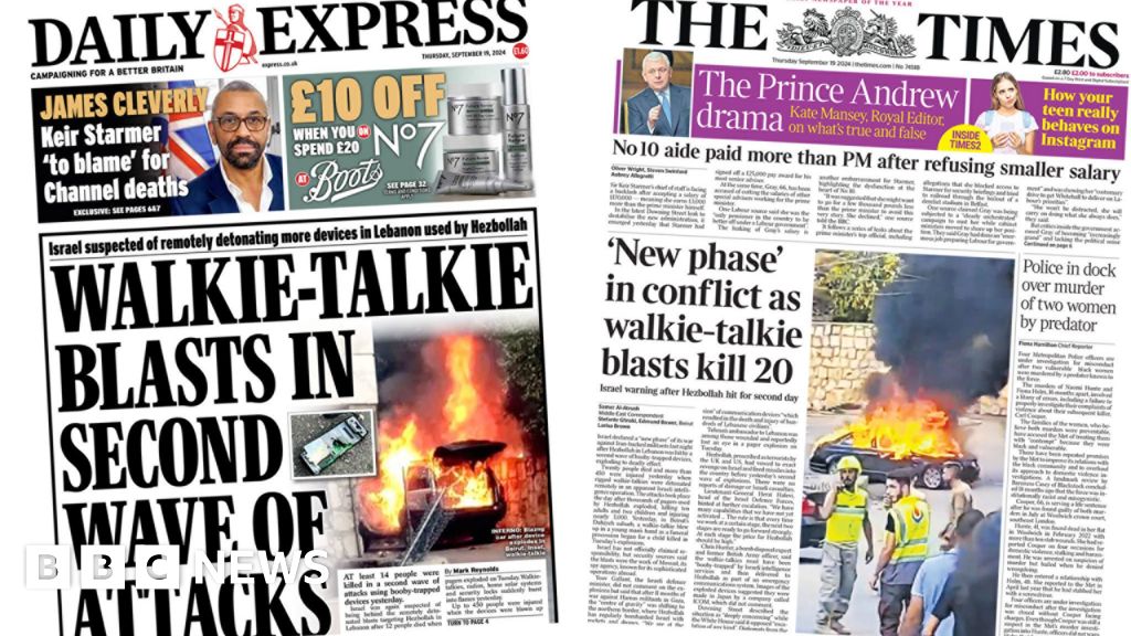 The Papers: 'Walkie-talkie blasts' and conflict's 'new phase'