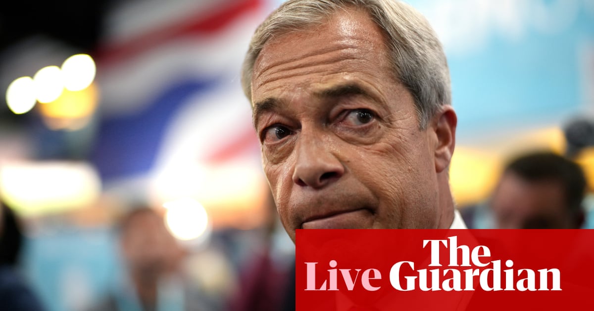 Tice defends Farage’s parliament attendance record ahead of Reform party conference – UK politics live