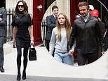 Victoria Beckham rocks a leggy black dress while her leather-clad husband David holds hands with daughter Harper, 13, as the family leave Paris after her Fashion Week show