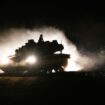 An Israeli tank manoeuvres near the Israel-Lebanon border Pic: AP