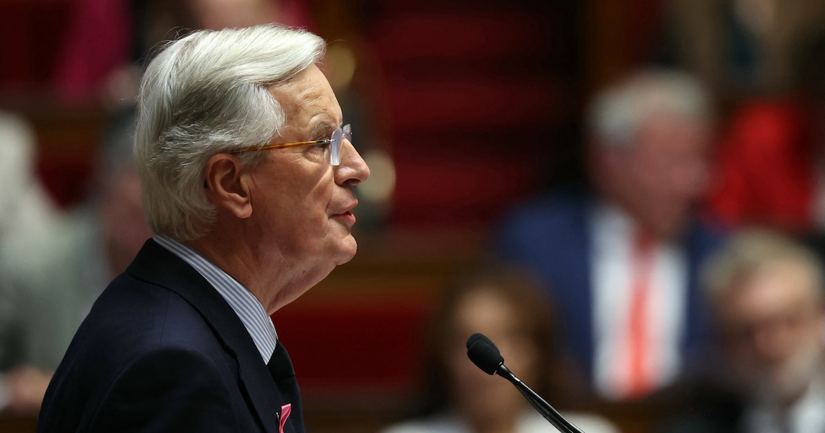 Michel Barnier, lors de son discours de politique générale, à l'Assemblée nationale, mardi 1er octobre 2024.