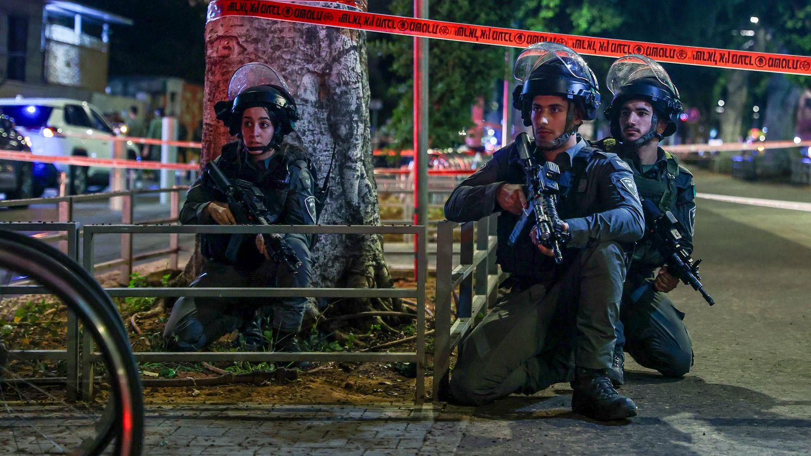 Israeli police at the scene after a shooting in Jaffa, Tel Aviv. Pic: AP